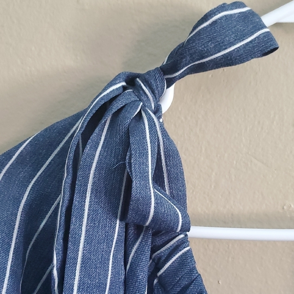AUW Denim Blue and White Striped Jumper Pants - Picture 3 of 11